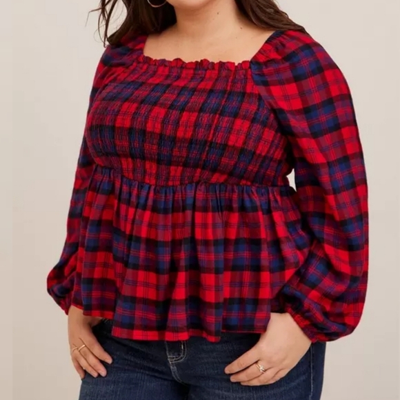 Torrid Brushed Rayon Acrylic Smocked Top - Picture 1 of 9